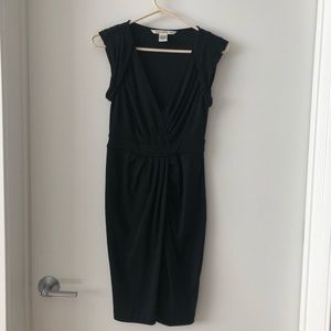 DVF black wool draped dress